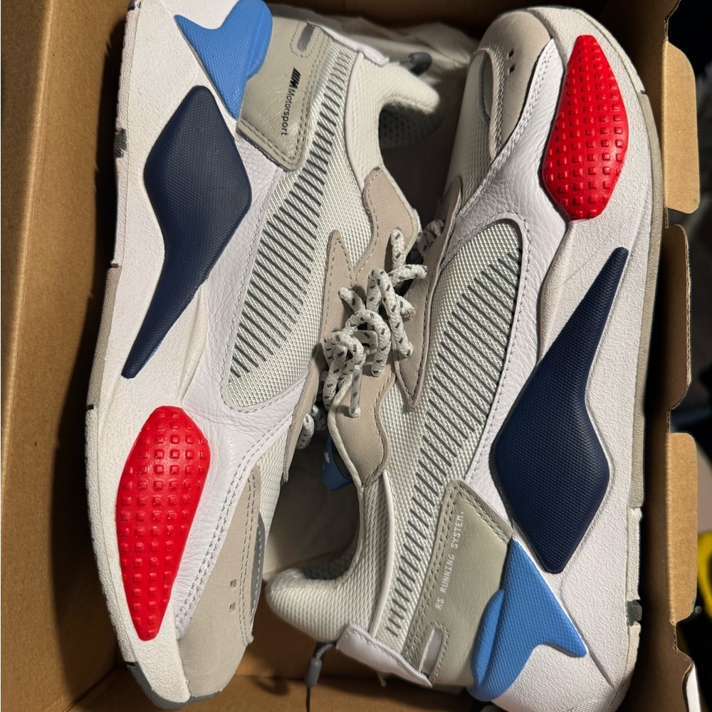 Puma Men's White Sneakers with Red and Blue Accents